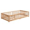 Twin Size Floor Bed with Door Solid Wood Platform Frame Fence