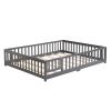Twin Size Floor Bed with Door Solid Wood Platform Frame Fence