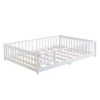 Twin Size Floor Bed with Door Solid Wood Platform Frame Fence
