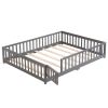 Twin Size Floor Bed with Door Solid Wood Platform Frame Fence