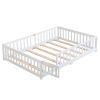 Twin Size Floor Bed with Door Solid Wood Platform Frame Fence