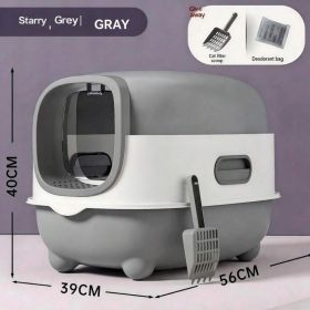 Enclosed Easy Clean Cat Litter Box with UV Sterilization Odor Control (Option: E catlittlebox Grey)