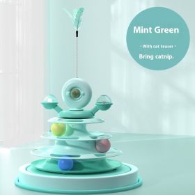 4 Levels Cat Toy Tower Turntable Roller Balls Toys Interactive Intelligence Pets Toys Training (Option: Mint Green Cat Teaser-OPP Bag Packaging)