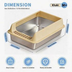 Stainless Steel Cat Litter Box Large Open Top Anti Tracking Design (Option: M15-Khaki)