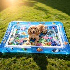 Cat Water Mat Interactive Sensory Mat With Floating Fish Toys LED For Indoor Cats Kittens (Option: Blue)