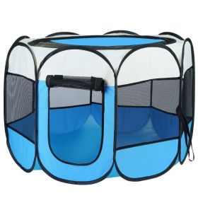 Portable Foldable Pet Playpen Exercise Pen Kennel Removable Zipper Top And Bottom Water Resistant Indoor Outdoor (Option: Blue)