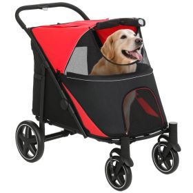 Foldable Dog Stroller for Dogs Up to 66 Lbs Shock Absorbing Wheels (Option: Red-865x585x220 mm)