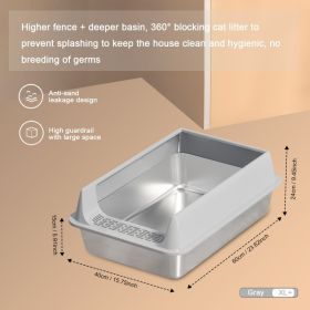 Oversized Stainless Steel Litter Box, Splash-proof And Leak-proof Design, Removable Lid (Option: L15-Grey)