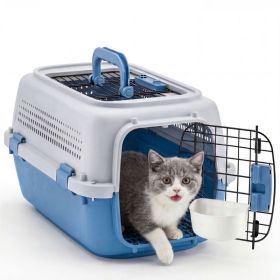 Hard Sided Dog Cat Carrier TSA Approved Ventilated Travel Crate (Option: Grey blue)
