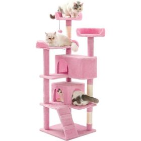 Made4Pets 56 Inch Multi Tier Cat Tree Scratching Post Playhouse (Option: Pink)