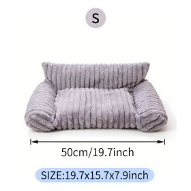 Cute Cat Couch Bed Soft Corduroy Fleece Washable Pet Sofa (Option: Light Grey-S)