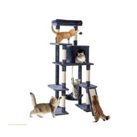 63-inch Cat Tree Tower, Climbing Tower, Natural Sisal Grabber Posts, Extended Platform, Hammock (Option: Dark grey)
